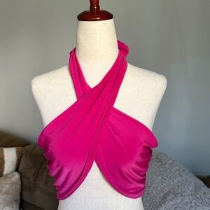 Hot Pink Cross Halter Crop Top